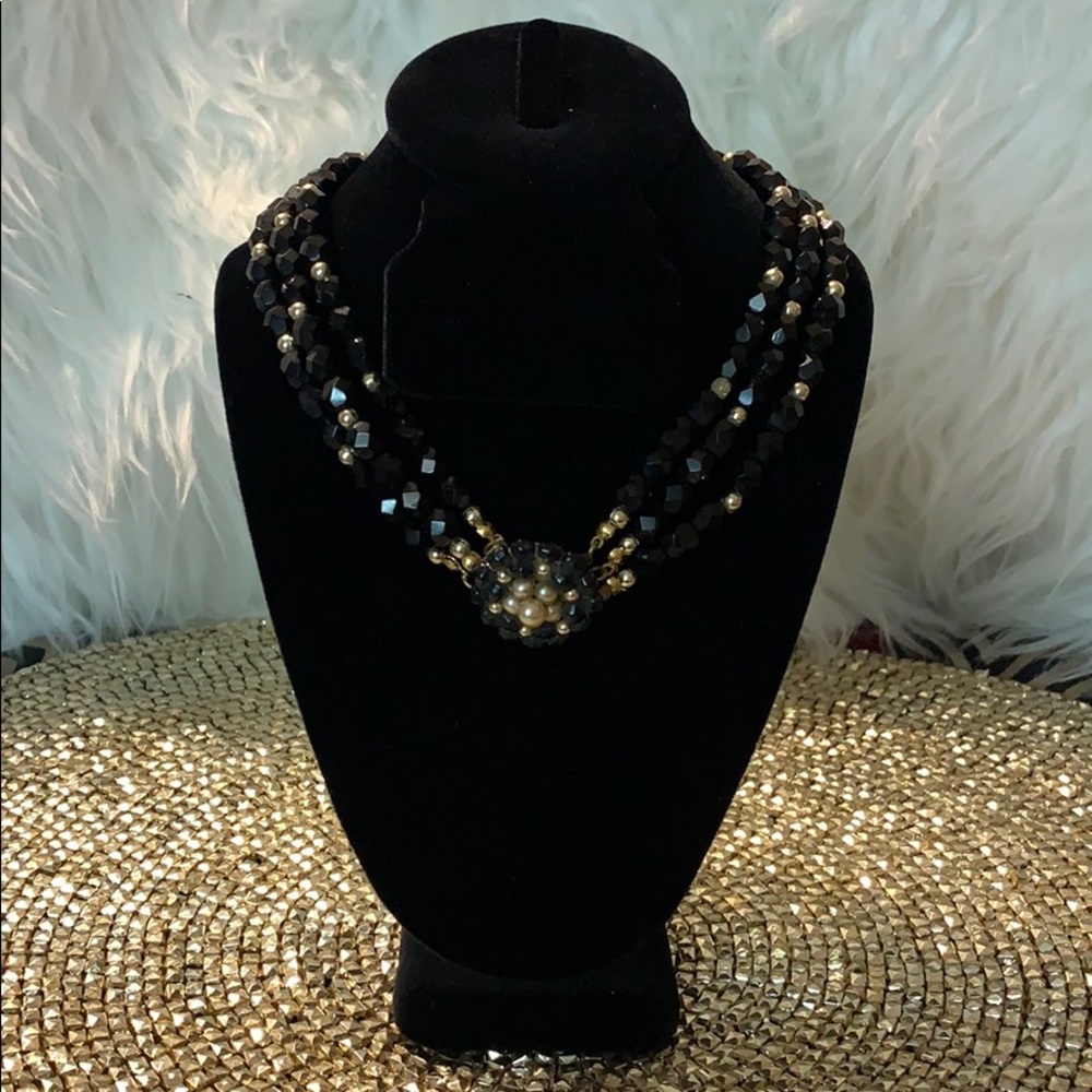 Faux black bead & pearl Choker reversible